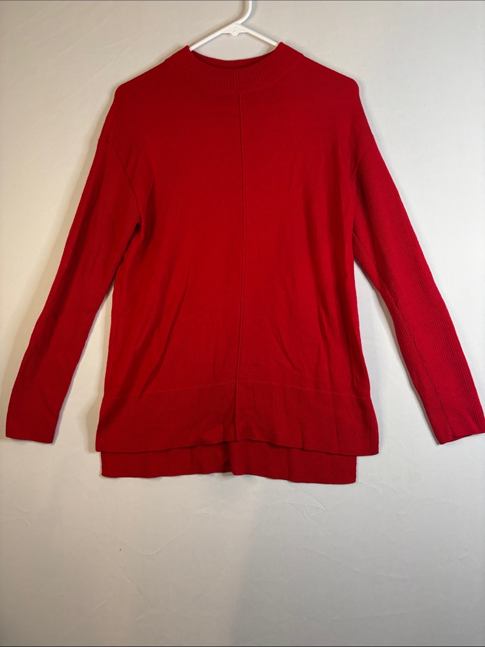 Talbots Women Pure Merino Wool Red Ribbed Mockneck Pullover Sweater Size M